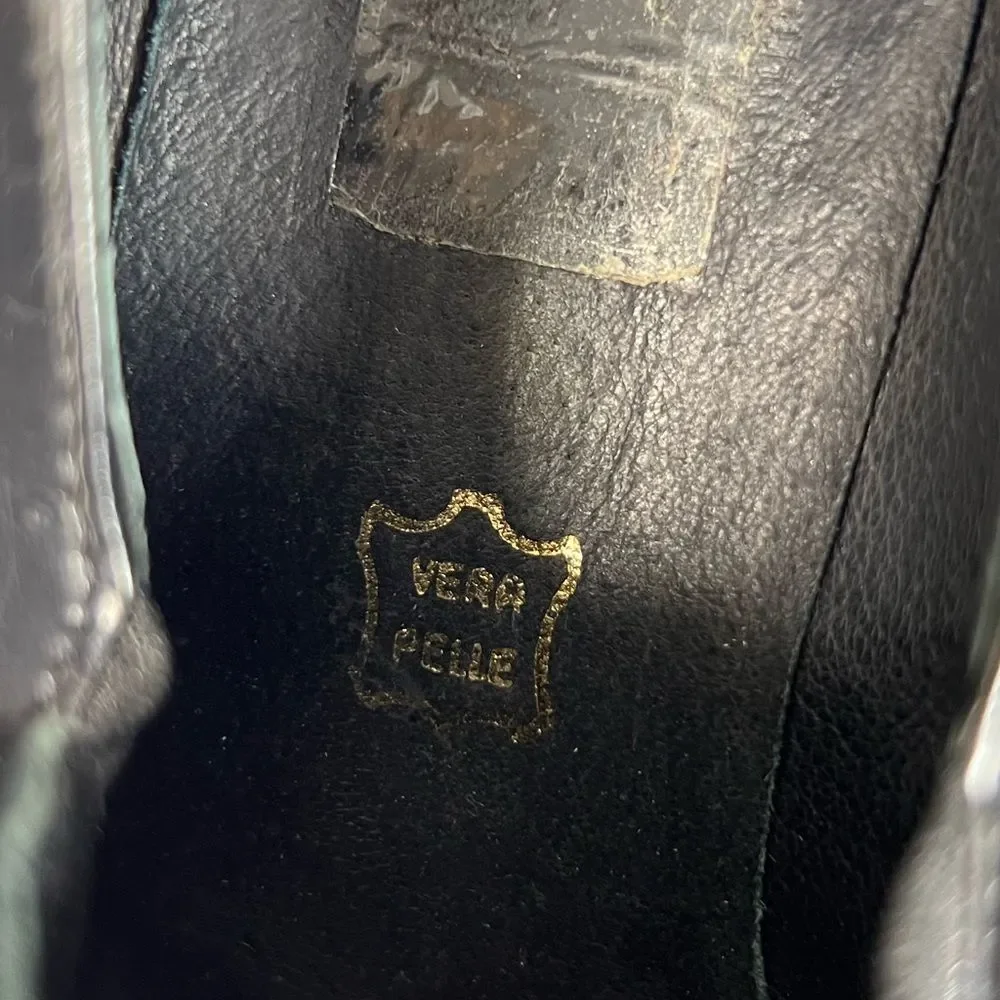 Made in Italy Y2K Black Leather Square Toe Chunky Heel Slip On Loafers, Sz 2.5-3